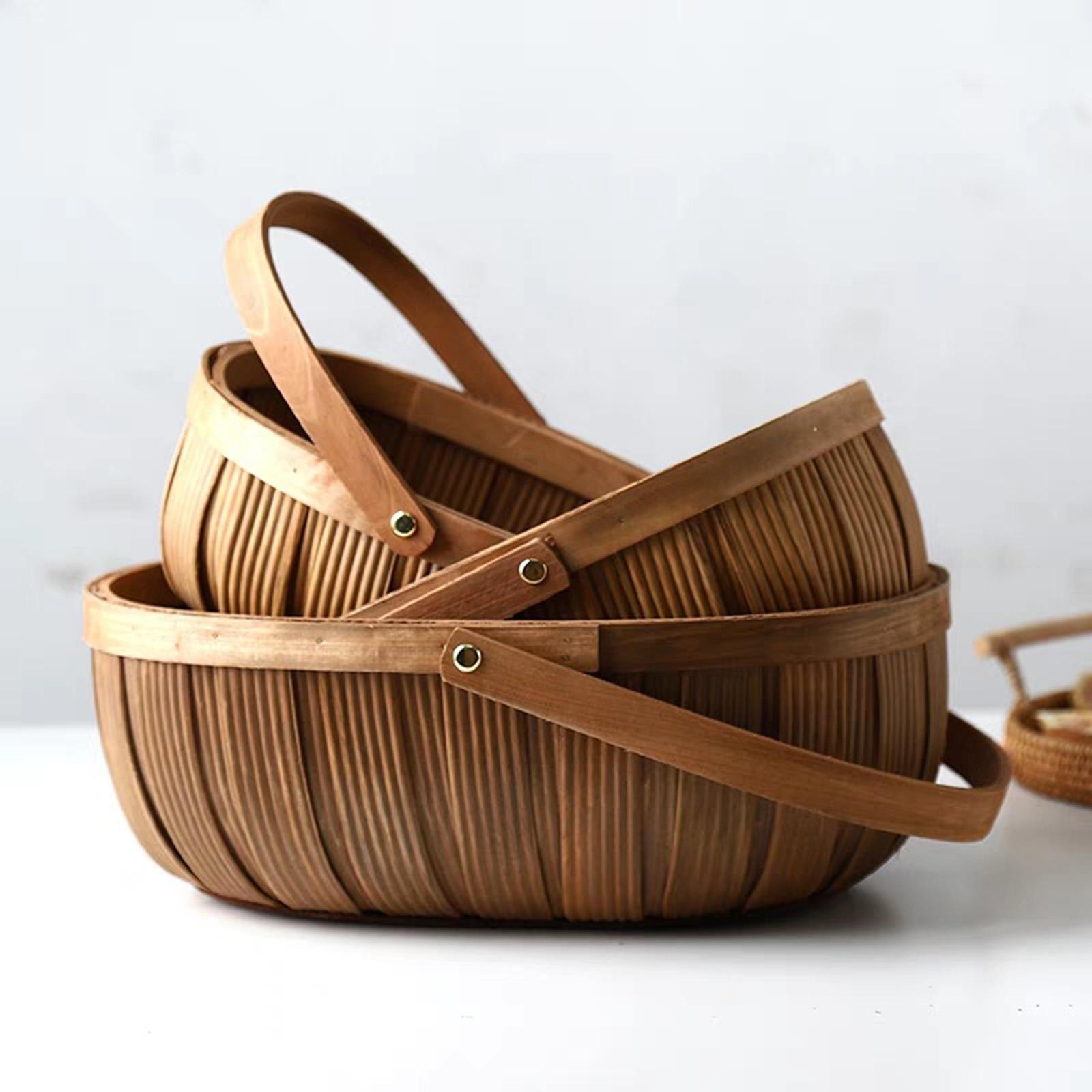 Basket Bag Wicker - Keranjang Piknik Serpihan Kayu dengan Pegangan