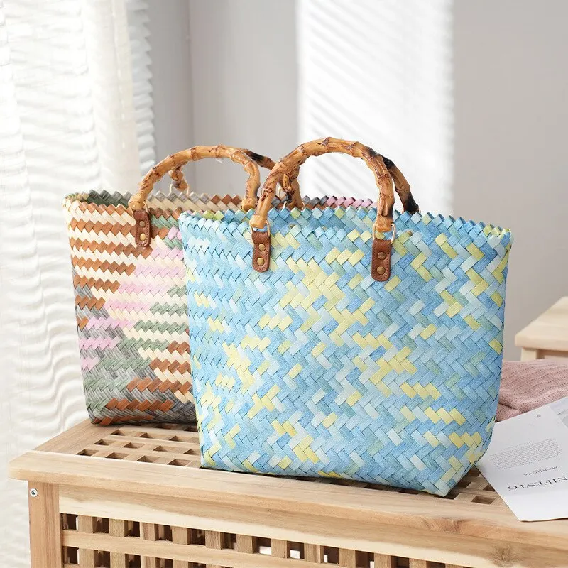 Basket Bag Wicker - Tas Tangan Wanita Rotan Pegangan Bambu