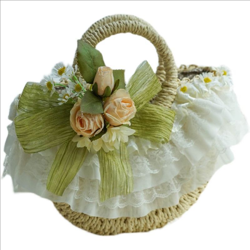 Women Bags Europe - Tas anyaman jerami renda Lolita gaya