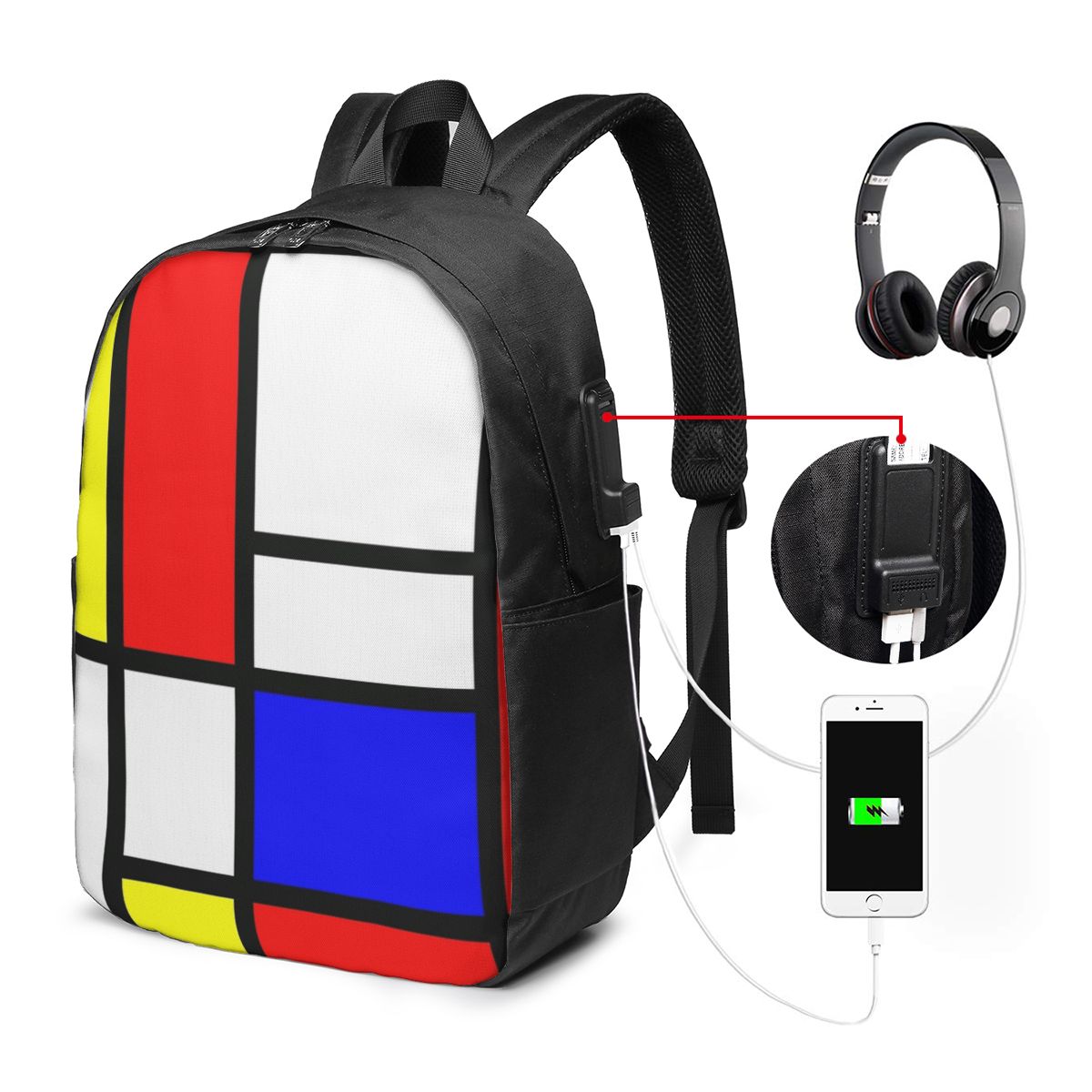 Women'S Bags Travel - Piet Mondrian Composition Backpack Tas Notebook