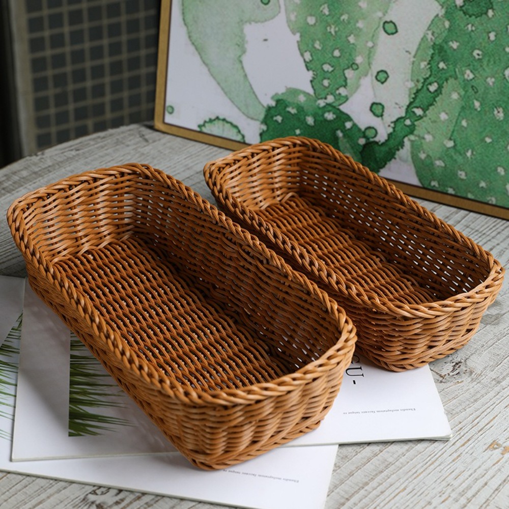 Basket Bag Wicker - Keranjang Penyimpanan Rotan Imitasi Nampan Anyaman